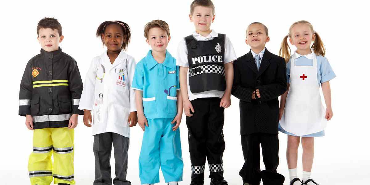 Children in workforce costumes hero